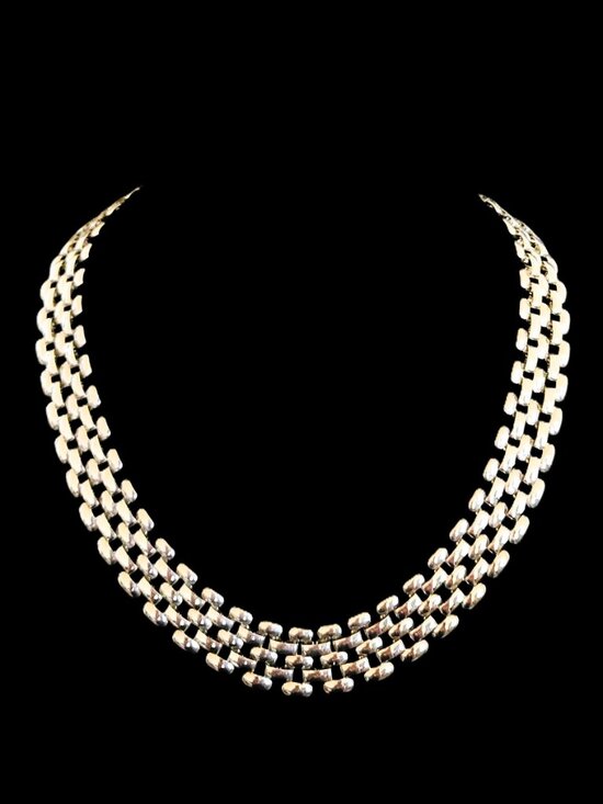 Vintage Jewelry - Vintage 80s 7-Row Panther Link Collar Necklace - Heavy Silver Tone 50g